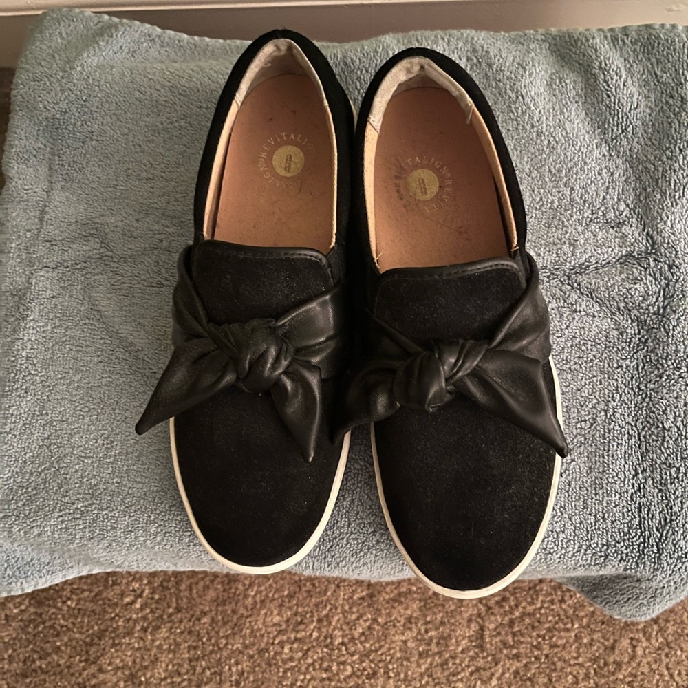 REVITALIGN Black Bow Slip-On Shoes